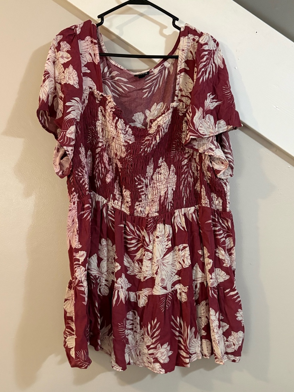 Torrid  maroon Babydoll Washable Gauze Smocked Tiered top size 4